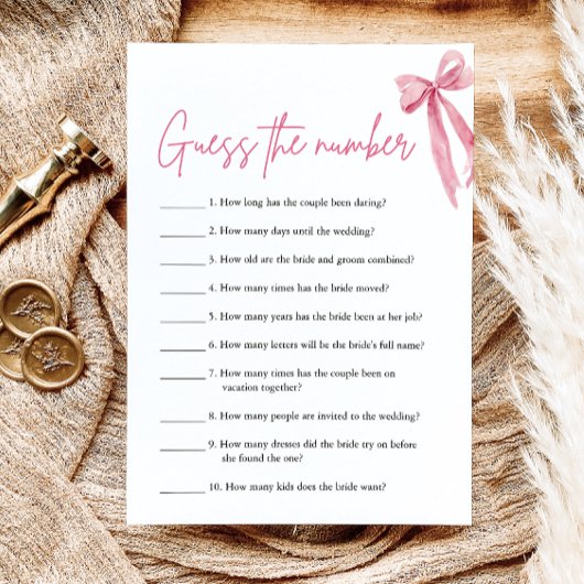 Blush Pink Bow Raten Sie das Brautparty Nummer Einladung