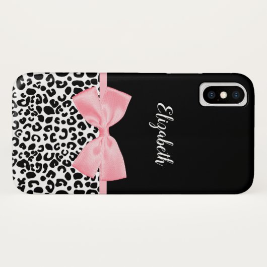 Blush Pink Bow Schwarz-weiß Leopard Druckmuster Case-Mate iPhone Hülle (Rückseite (Horizontal))
