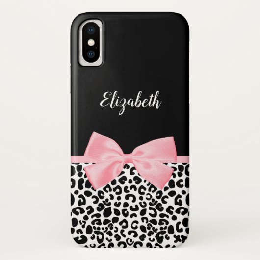 Blush Pink Bow Schwarz-weiß Leopard Druckmuster Case-Mate iPhone Hülle (Rückseite)