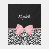 Blush Pink Bow Schwarz-weiß Leopard Druckmuster Fleecedecke (Vorderseite)