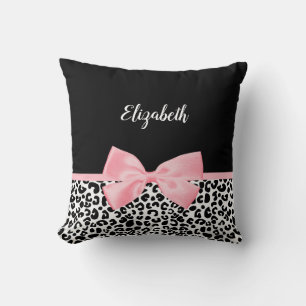 Blush Pink Bow Schwarz-weiß Leopard Druckmuster Kissen
