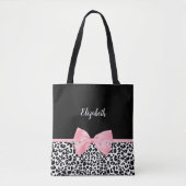 Blush Pink Bow Schwarz-weiß Leopard Druckmuster Tasche (Vorderseite)
