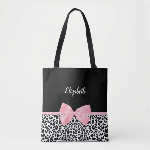 Blush Pink Bow Schwarz-weiß Leopard Druckmuster Tasche