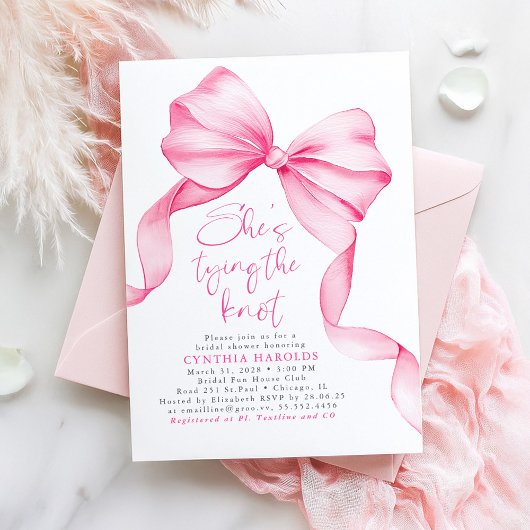 Blush Pink Bow She's Tying the Knot Bridal Shower Einladung