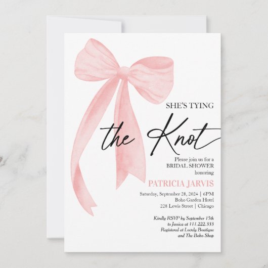 Blush Pink Bow Sie bindet das Brautparty des Knote Einladung (Vorderseite)