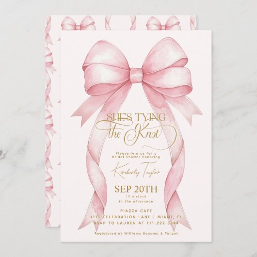 Blush Pink Bow Sie bindet das Brautparty des Knote Einladung (Vorne/Hinten)