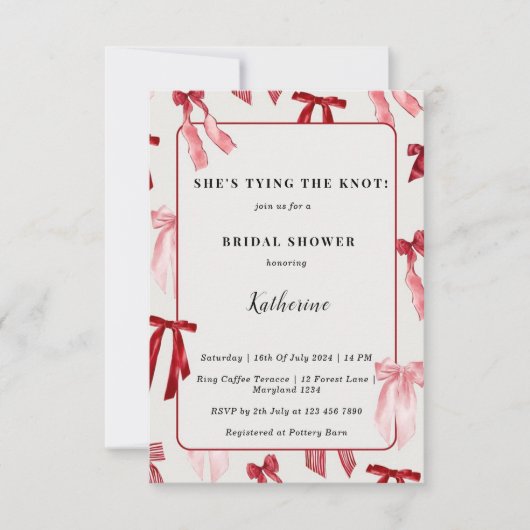 Blush Pink Bow Sie bindet das Brautparty des Knote Einladung (Vorderseite)