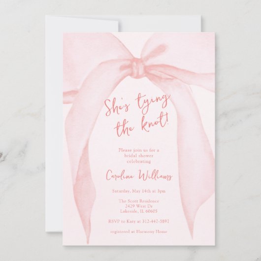 Blush Pink Bow Sie bindet das Brautparty des Knote Einladung (Vorderseite)