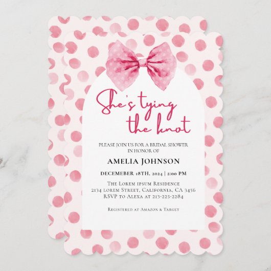 Blush Pink Bow Sie bindet das Brautparty des Knote Einladung (Vorne/Hinten)
