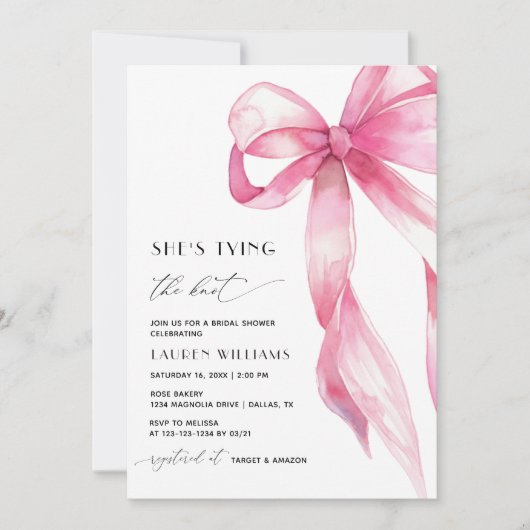 Blush Pink Bow Sie bindet das Brautparty des Knote Einladung (Vorderseite)