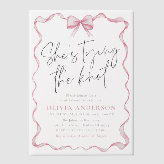 Blush Pink Bow Sie bindet das Brautparty des Knote Pergament Einladungen (Vorderseite)