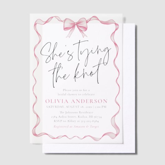 Blush Pink Bow Sie bindet das Brautparty des Knote Pergament Einladungen (Versetzt)