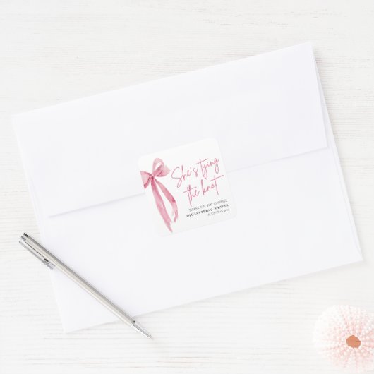 Blush Pink Bow Sie bindet das Brautparty des Knote Quadratischer Aufkleber (Umschlag)