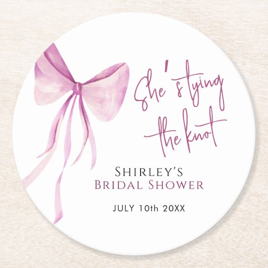 Blush Pink Bow Sie bindet das Brautparty des Knote Runder Pappuntersetzer (Vorderseite)