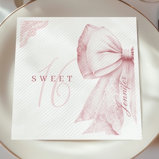 Blush Pink Bow Sweet 16 Birthday Serviette