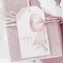 Blush Pink Bow Sweet 16 Birthday Tags