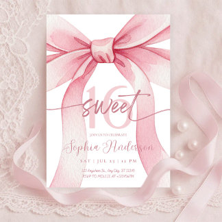 Blush Pink Bow Sweet 16 Invitation Einladung