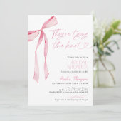 Blush Pink Bow Theyre Zähmung des Knotens Brautpar Einladung (Stehend Vorderseite)