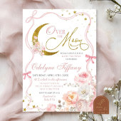 Blush Pink Bow über der Mond Girl Babydusche Einladung