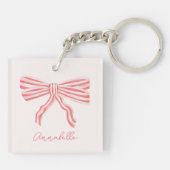 Blush Pink Bow und Vorname Schlüsselanhänger (Rückseite)