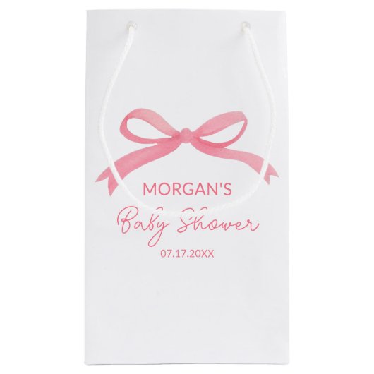 Blush Pink Bow Watercolor Babydusche Kleine Geschenktüte (Rückseite)