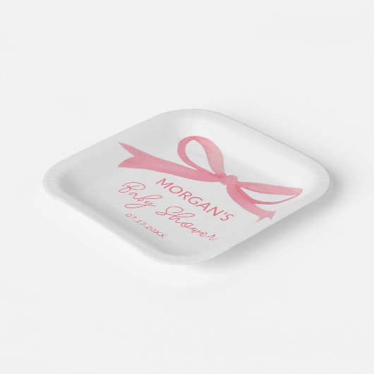 Blush Pink Bow Watercolor Babydusche Pappteller (Gewinkelt)