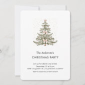 Blush Pink Bow Watercolor Christmas Tree Party Einladung (Vorderseite)
