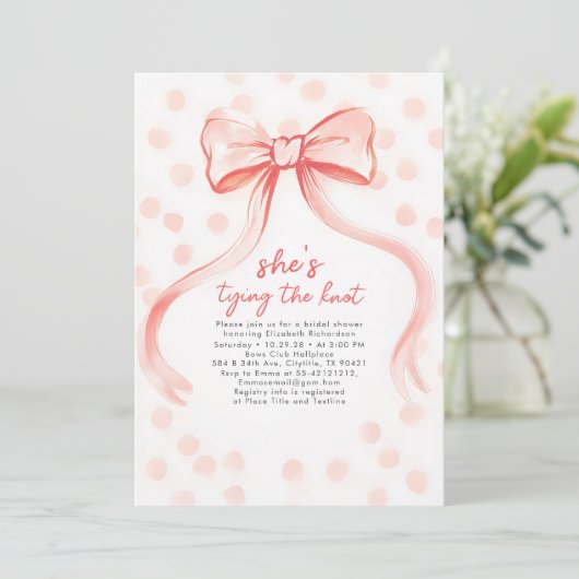 Blush Pink Bow Whimsical Minimalist Bridal Shower Einladung (Stehend Vorderseite)