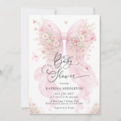 Blush Pink Bow Wildflower Butterfly Baby Shower Einladung (Vorderseite)