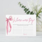 Blush Pink Bow, wo sie Brautparty Game waren Einladung (Stehend Vorderseite)