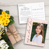 Blush Pink & Brass Calligraphy Foto Abschluss Ankündigungspostkarte