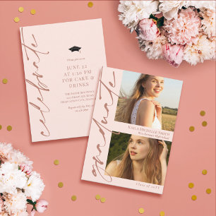 Blush Pink & Brass Kalligrafie 2 Fotos Abschluss Einladung