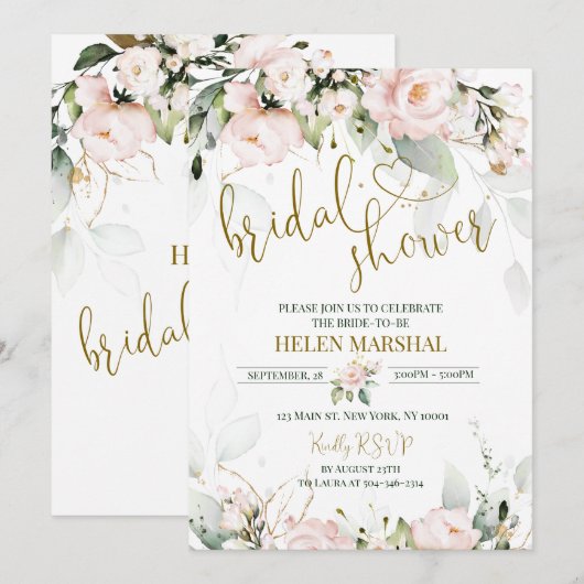 Blush Pink Bridal Dusche Einladung (Vorne/Hinten)