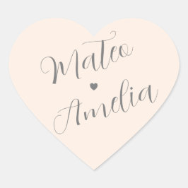 Blush Pink Bride and Groom Names on Wedding Herz-Aufkleber