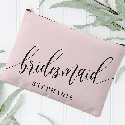 Blush Pink Bridesmaid Moderne Kalligrafie Zubehörtasche