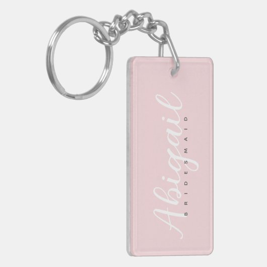 Blush Pink Bridesmaid Script Name Brautparty Schlüsselanhänger (Vorderseite links)
