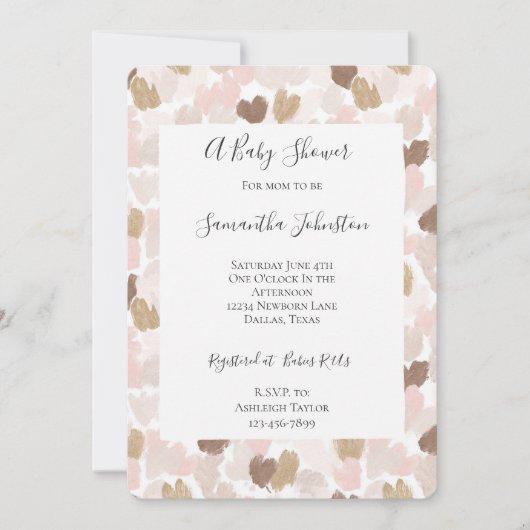 Blush Pink Brown Cream Hearts Baby Shower Einladung (Vorderseite)