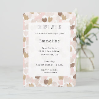 Blush Pink Brown Cream Hearts Birthday Einladung
