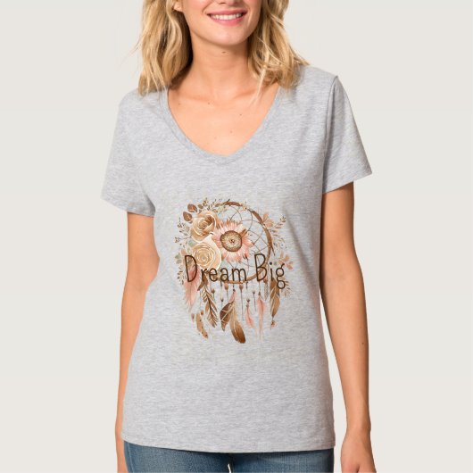 Blush Pink Brown Floral Dream Catcher T-Shirt (Vorderseite)
