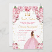 Blush Pink Brown Hair Princess 16 . Geburtstag Einladung (Vorderseite)