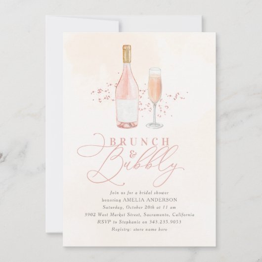 Blush Pink Brunch Bubbly Brautparty Einladung (Vorderseite)
