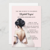 Blush Pink Brünett Bridal Dusche Einladung (Vorne/Hinten)