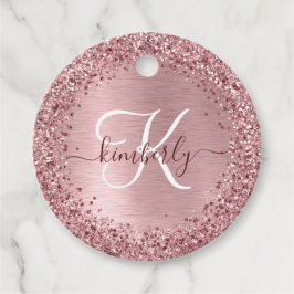 Blush Pink Brushed Metal Glitter Monogram Name Geschenkanhänger