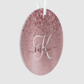 Blush Pink Brushed Metal Glitter Monogram Name Ornament (Vorderseite)