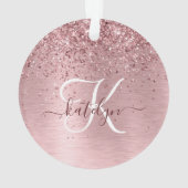 Blush Pink Brushed Metal Glitter Monogram Name Ornament (Rückseite)