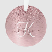 Blush Pink Brushed Metal Glitter Monogram Name Ornament (Vorderseite)