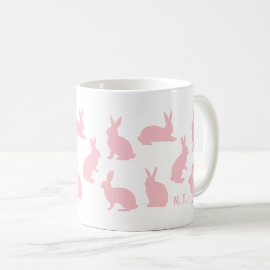 Blush Pink Bunnies With Custom Monogram Easter Kaffeetasse (VorderseiteRechts)