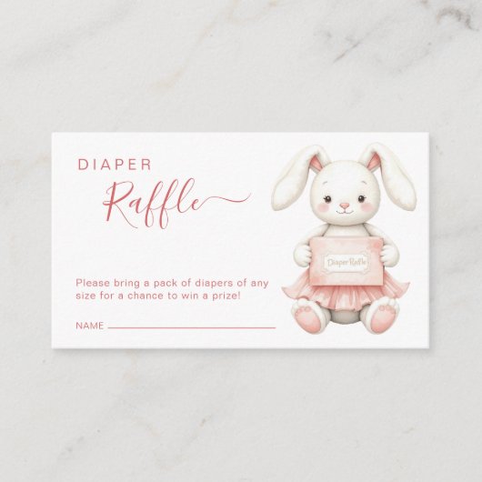 Blush Pink Bunny Baby Dusche Windeln Raffle Ticket Begleitkarte (Vorderseite)