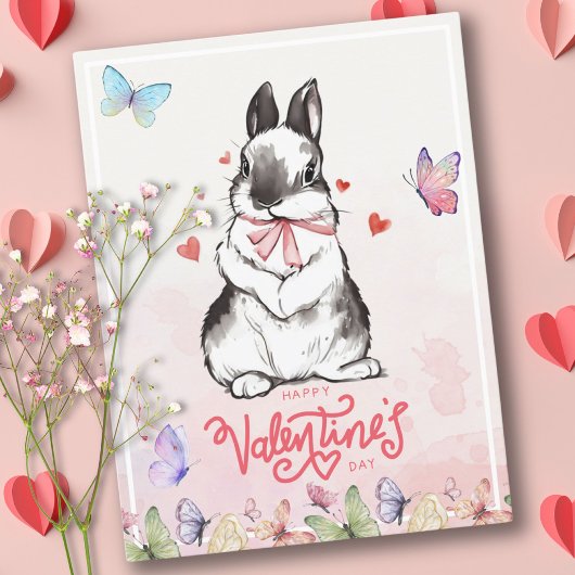 Blush Pink Bunny & Butterflies Valentinstag Postkarte