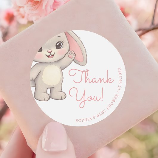 Blush Pink Bunny Girl Baby Dusche Danke Runder Aufkleber